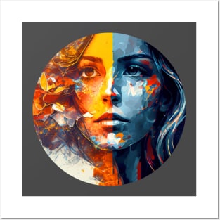 Abstract Beautiful & pretty woman's face, warm and cold colors Posters and Art